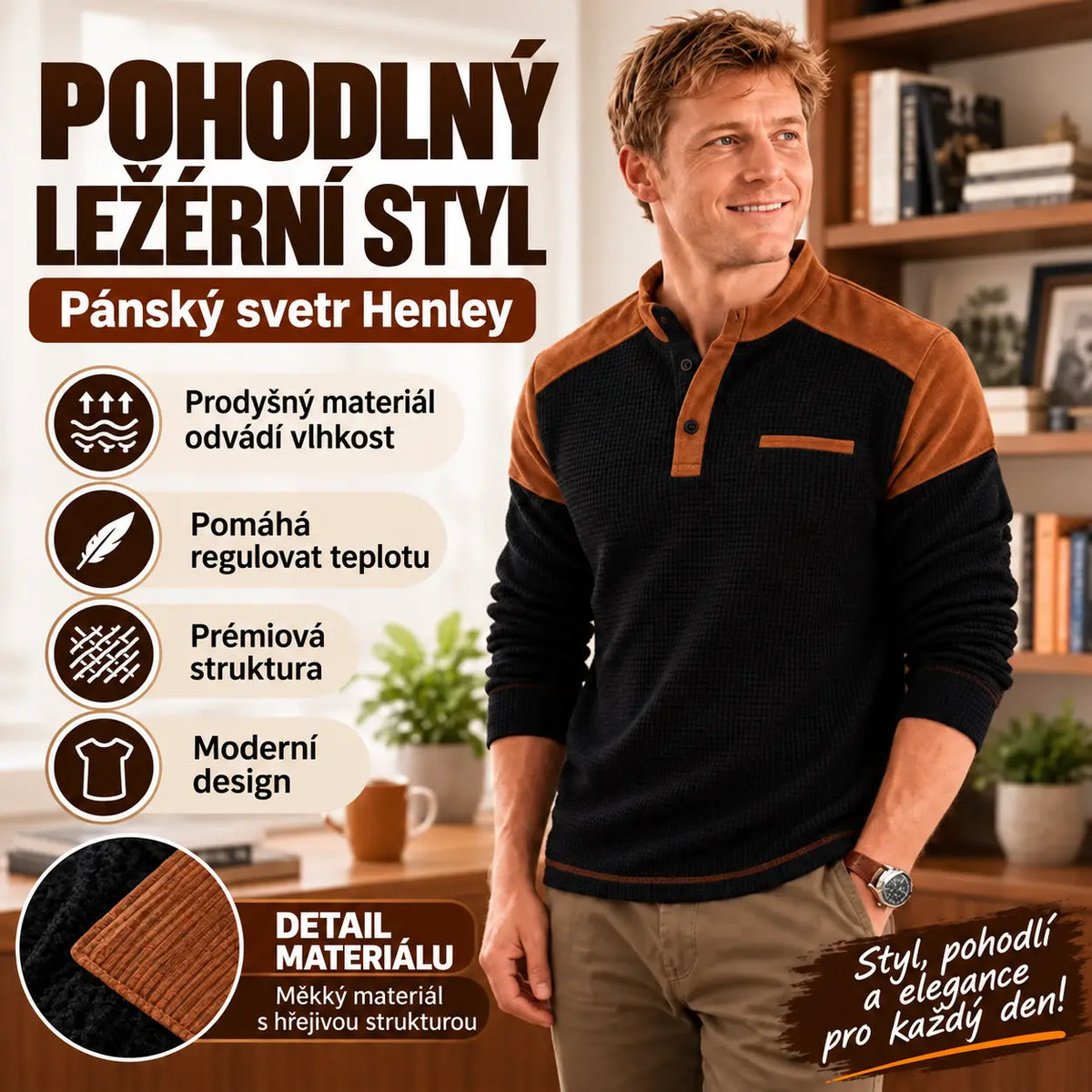 👕【S–3XL】Pánská mikina s rolákem a vzorem vaflového úpletu✨🧥