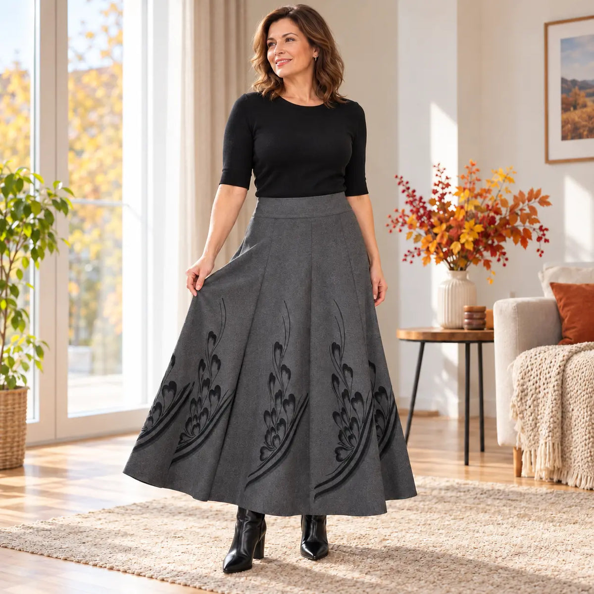 👗✨【1 kus, S–3XL】Podzimní a zimní dámská hrubá sukně – vysoký pas, A-střih a teplý materiál.