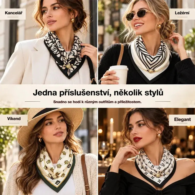 🧣 Sada 4 trojúhelníkových šátků s magnetickým zapínáním · Rychlé nasazení, není třeba vázat uzly · Měkký, hřejivý materiál · Maximální všestrannost!
