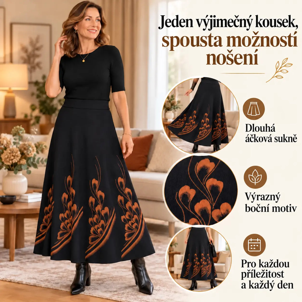 👗✨【1 kus, S–3XL】Podzimní a zimní dámská hrubá sukně – vysoký pas, A-střih a teplý materiál.