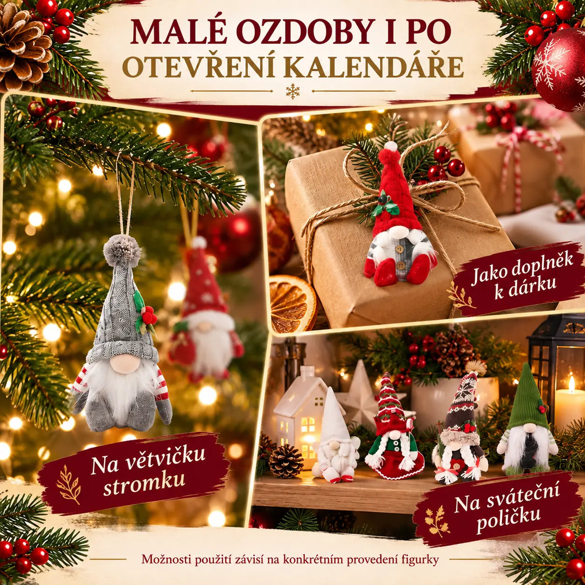 🎄🎅✨【1 sada, 24 okének】Adventní kalendář 2026 s trpaslíky – 1 náhodný trpaslík a 23 různých figurek z PVC / plyše.