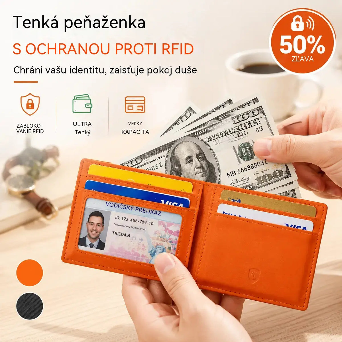 Tenká peněženka s RFID blokováním pro muže