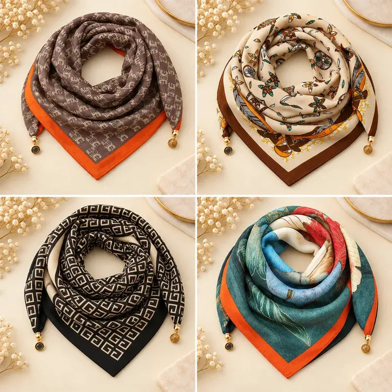 🧣 Sada 4 trojúhelníkových šátků s magnetickým zapínáním · Rychlé nasazení, není třeba vázat uzly · Měkký, hřejivý materiál · Maximální všestrannost!