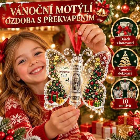 ✨Cena za 5dílnou sadu je 640 Kč🦋💴Vánoční ozdoby ve tvaru motýla mohou pojmout peníze.